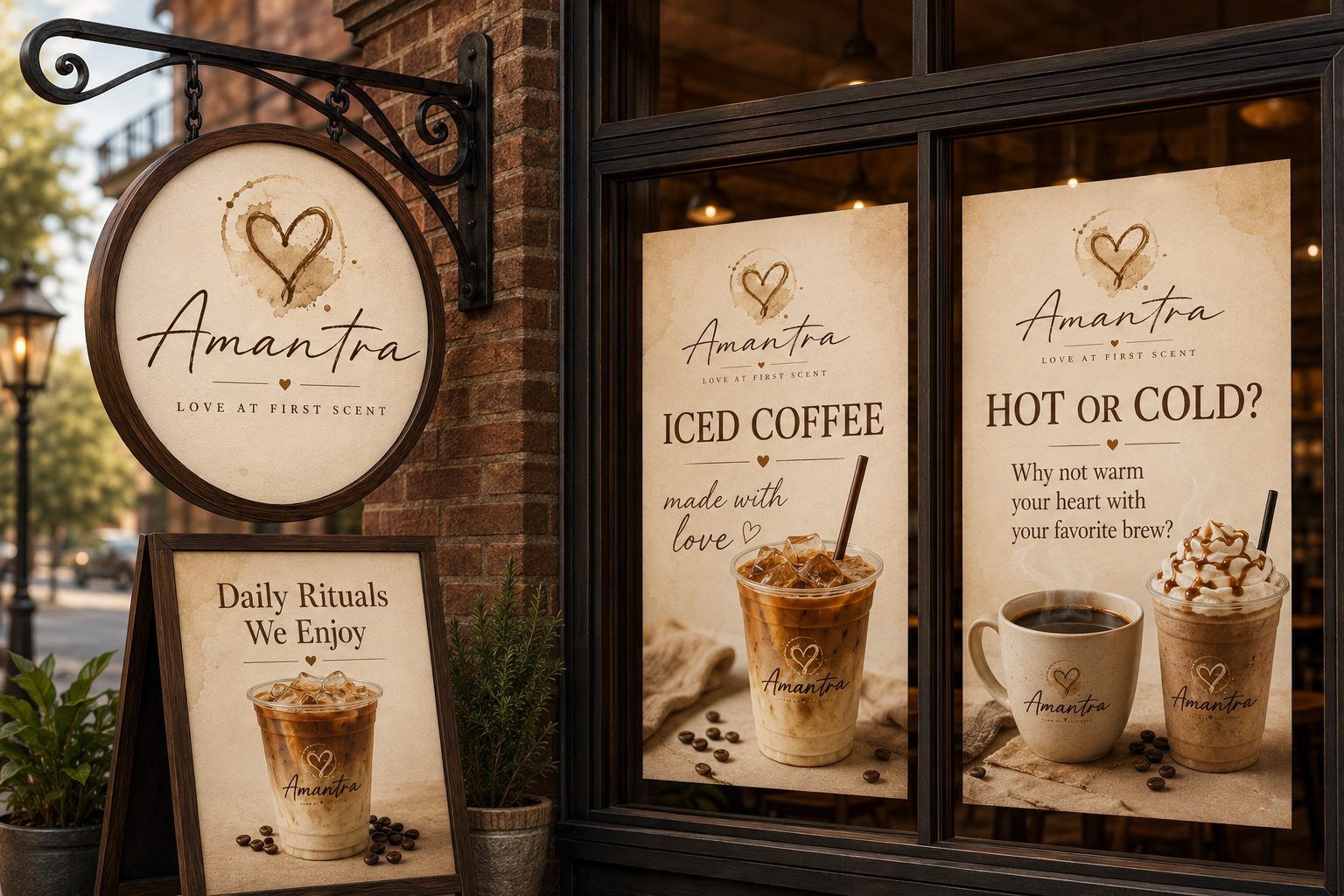 Amantra coffee A-frame and wayfinding signage