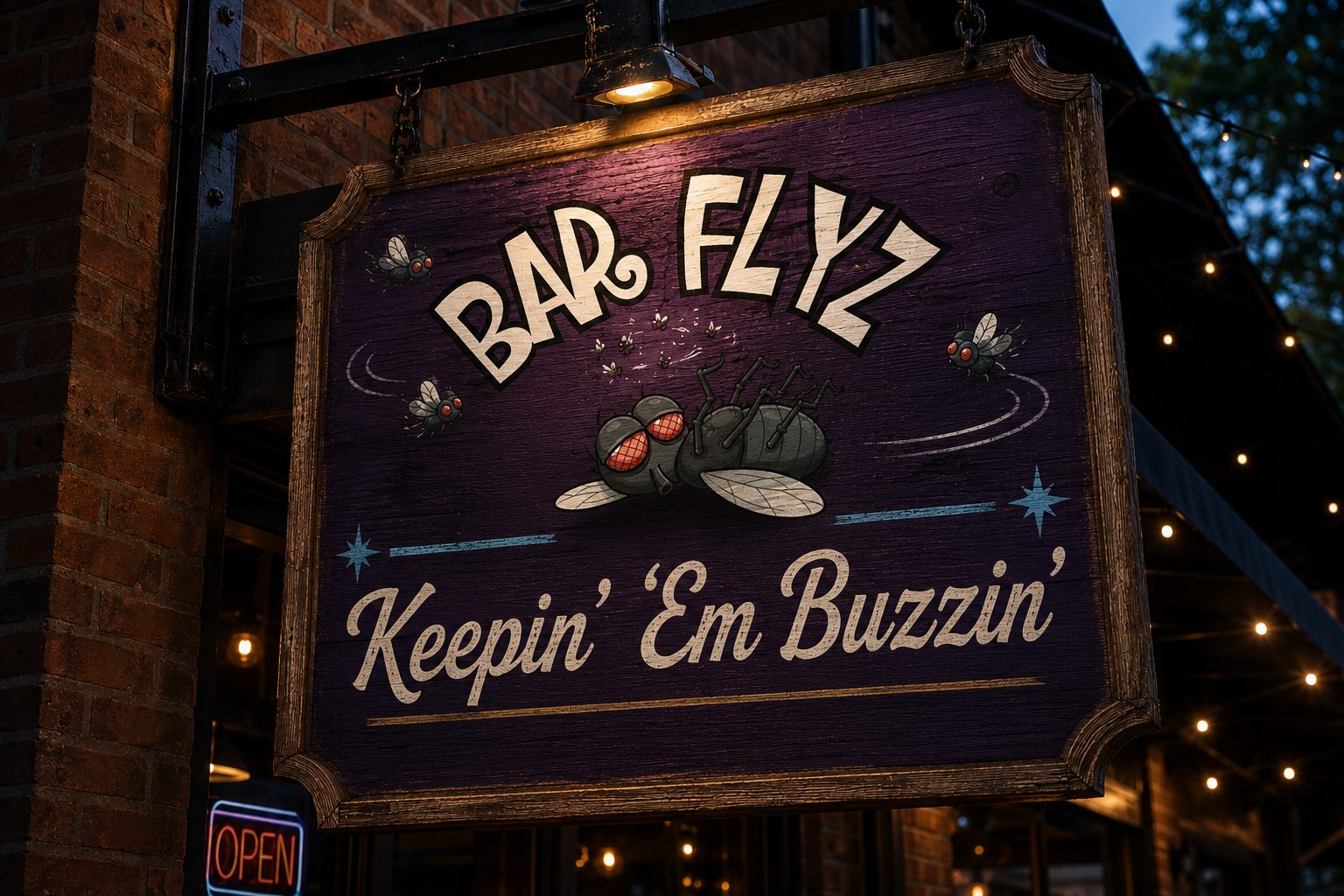 BarFlyz hanging storefront sign