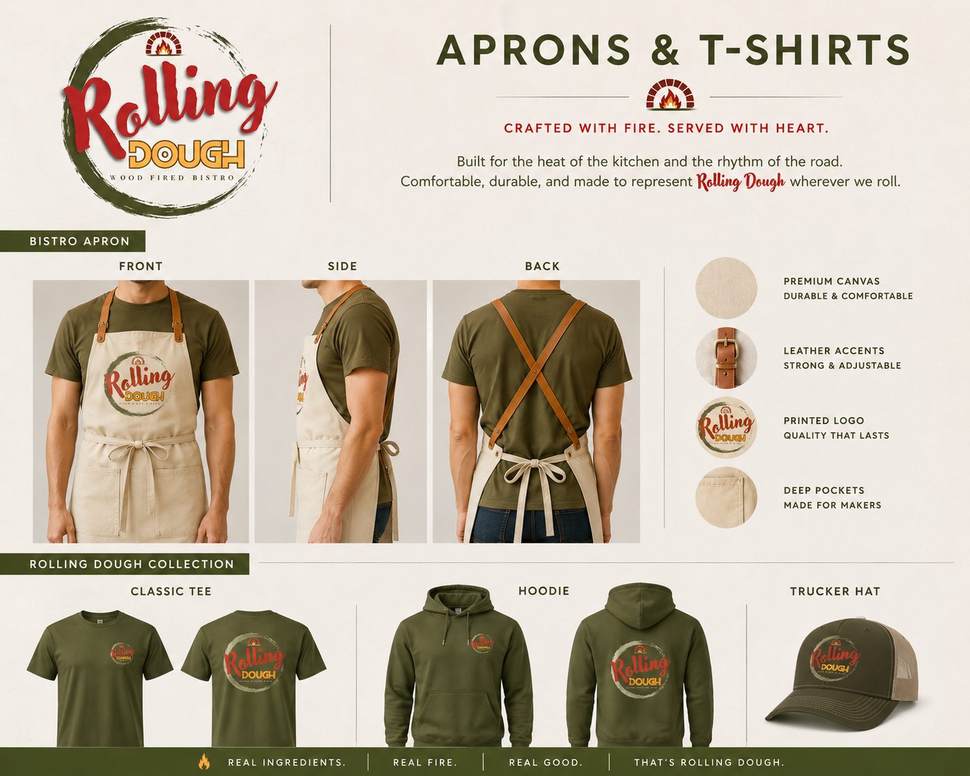 Rolling Dough aprons and t-shirts